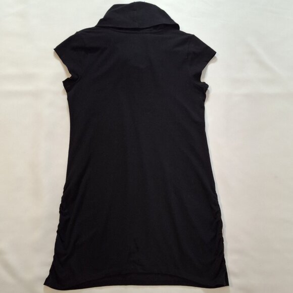 Oversized Cowl Neck Cap Sleeve Black T Shirt Dress Size M Ruched at Side Seams - Picture 1 of 16